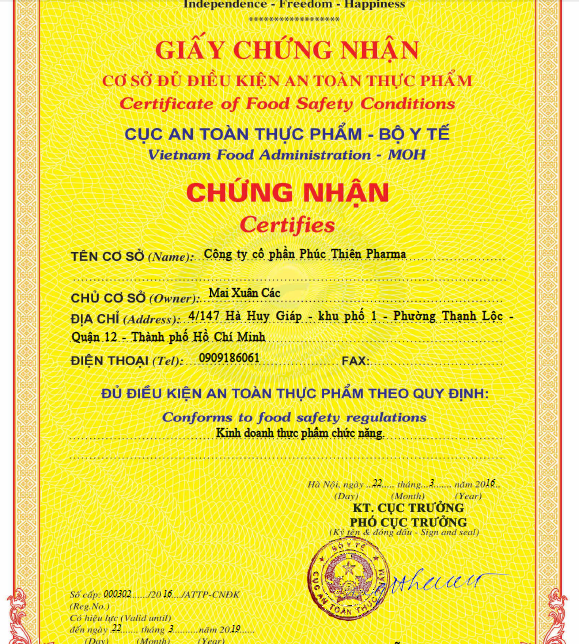 chứng nhận vệ sinh an toàn thực phẩm quận 12