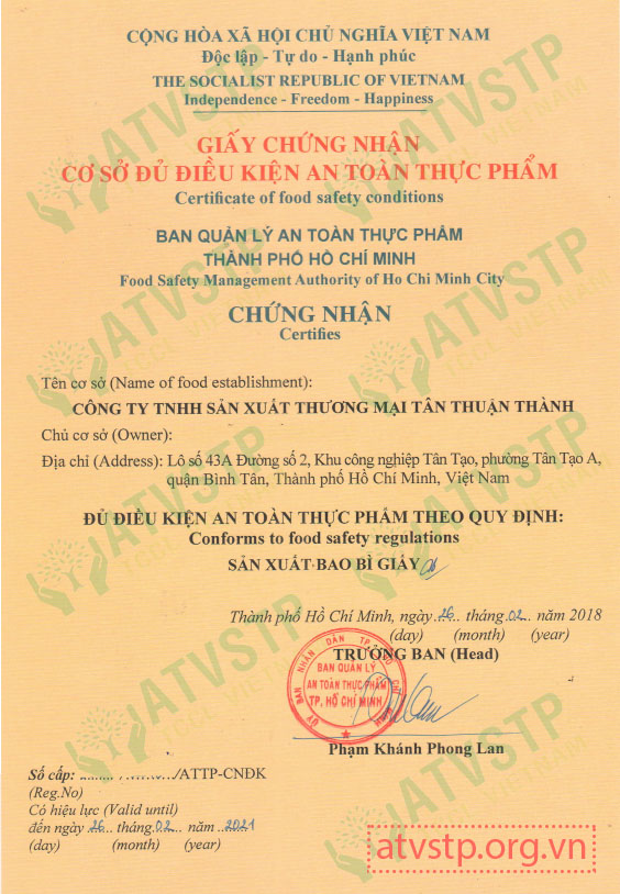 giấy phép an toàn thực phẩm